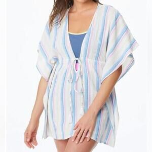 Afternoon Tea Plunging Short Sleeve V-Neck Caftan Swim Cover Up - Medium NWT